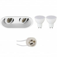 LED Spot Set - Pragmi Zano Pro - GU10 Fitting - Inbouw Ovaal Dubbel - Mat Wit - 4W - Natuurlijk Wit 4200K - Kantelbaar - 185x93mm