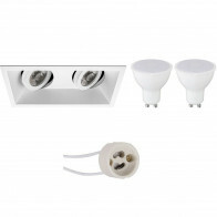 LED Spot Set - Pragmi Zano Pro - GU10 Fitting - Inbouw Rechthoek Dubbel - Mat Wit - 4W - Natuurlijk Wit 4200K - Kantelbaar - 185x93mm
