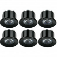 LED Veranda Spot Verlichting 6 Pack - 1W -  Warm Wit 3000K - Inbouw - Rond - Mat Zwart - Aluminium - Ø31mm