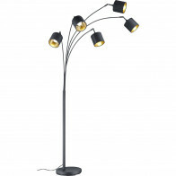 LED Vloerlamp - Trion Torry - E14 Fitting - 5-lichts - Rond - Mat Zwart/Goud - Aluminium - Max. 28W