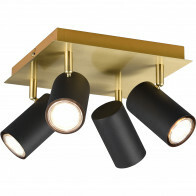 LED Plafondspot - Trion Milona - GU10 Fitting - 4-lichts - Rond - Mat Zwart/Goud - Aluminium