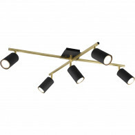 LED Plafondspot - Trion Milona - GU10 Fitting - 5-lichts - Rond - Mat Zwart/Goud - Aluminium