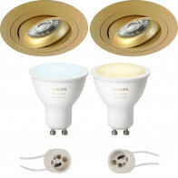 Pragmi Alpin Pro - Inbouw Rond - Mat Goud - Kantelbaar - Ø92mm - Philips Hue - LED Spot Set GU10 - White Ambiance - Bluetooth