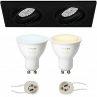 Pragmi Borny Pro - Inbouw Rechthoek Dubbel - Mat Zwart - Kantelbaar - 175x92mm - Philips Hue - LED Spot Set GU10 - White Ambiance - Bluetooth