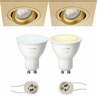 Pragmi Borny Pro - Inbouw Vierkant - Mat Goud - Kantelbaar - 92mm - Philips Hue - LED Spot Set GU10 - White Ambiance - Bluetooth