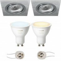 Pragmi Borny Pro - Inbouw Vierkant - Mat Zilver - Kantelbaar - 92mm - Philips Hue - LED Spot Set GU10 - White Ambiance - Bluetooth