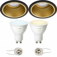 Pragmi Minko Pro - Inbouw Rond - Mat Zwart/Goud - Verdiept - Ø90mm - Philips Hue - LED Spot Set GU10 - White Ambiance - Bluetooth