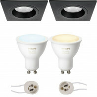 Pragmi Rodos Pro - Inbouw Vierkant - Mat Zwart - 93mm - Philips Hue - LED Spot Set GU10 - White Ambiance - Bluetooth