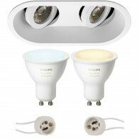 Pragmi Zano Pro - Inbouw Ovaal Dubbel - Mat Wit - Kantelbaar - 185x93mm - Philips Hue - LED Spot Set GU10 - White Ambiance - Bluetooth