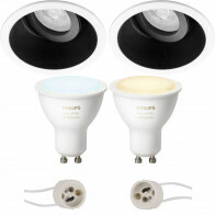 Pragmi Zano Pro - Inbouw Rond - Mat Zwart/Wit - Kantelbaar - Ø93mm - Philips Hue - LED Spot Set GU10 - White Ambiance - Bluetooth