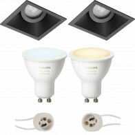 Pragmi Zano Pro - Inbouw Vierkant - Mat Zwart - Kantelbaar - 93mm - Philips Hue - LED Spot Set GU10 - White Ambiance - Bluetooth