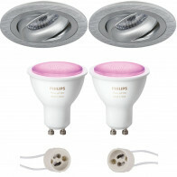 Pragmi Alpin Pro - Inbouw Rond - Mat Zilver - Kantelbaar Ø92mm - Philips Hue - LED Spot Set GU10 - White and Color Ambiance - Bluetooth
