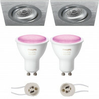 Pragmi Borny Pro - Inbouw Vierkant - Mat Zilver - Kantelbaar - 92mm - Philips Hue - LED Spot Set GU10 - White and Color Ambiance - Bluetooth