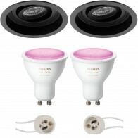 Pragmi Domy Pro - Inbouw Rond - Mat Zwart - Verdiept - Kantelbaar - Ø105mm - Philips Hue - LED Spot Set GU10 - White and Color Ambiance - Bluetooth