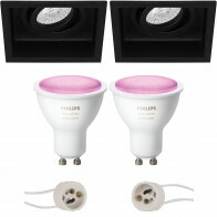 Pragmi Domy Pro - Inbouw Vierkant - Mat Zwart - Verdiept - Kantelbaar - 105mm - Philips Hue - LED Spot Set GU10 - White and Color Ambiance - Bluetooth