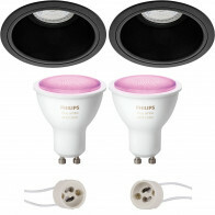 Pragmi Minko Pro - Inbouw Rond - Mat Zwart - Verdiept - Ø90mm - Philips Hue - LED Spot Set GU10 - White and Color Ambiance - Bluetooth