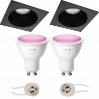 Pragmi Minko Pro - Inbouw Vierkant - Mat Zwart - Verdiept - 90mm - Philips Hue - LED Spot Set GU10 - White and Color Ambiance - Bluetooth