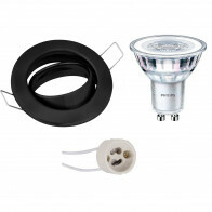 LED Spot Set - GU10 Fitting - Inbouw Rond - Mat Zwart - Kantelbaar Ø82mm - Philips - CorePro 827 36D - 5W - Warm Wit 2700K - Dimbaar