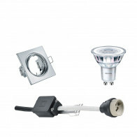 LED Spot Set - GU10 Fitting - Inbouw Vierkant - Glans Chroom - Kantelbaar 80mm - Philips - CorePro 830 36D - 4W - Warm Wit 3000K - Dimbaar