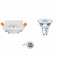 LED Spot Set - GU10 Fitting - Inbouw Vierkant - Mat Wit - 85mm - Philips - CorePro 827 36D - 4W - Warm Wit 2700K - Dimbaar