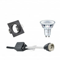 LED Spot Set - GU10 Fitting - Inbouw Vierkant - Mat Zwart - Kantelbaar 80mm - Philips - CorePro 827 36D - 5W - Warm Wit 2700K - Dimbaar