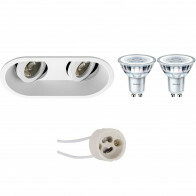 LED Spot Set - Pragmi Zano Pro - GU10 Fitting - Inbouw Ovaal Dubbel - Mat Wit - Kantelbaar - 185x93mm - Philips - CorePro 827 36D - 3.5W - Warm Wit 2700K