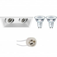 LED Spot Set - Pragmi Zano Pro - GU10 Fitting - Inbouw Rechthoek Dubbel - Mat Wit - Kantelbaar - 185x93mm - Philips - CorePro 827 36D - 3.5W - Warm Wit 2700K