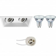 LED Spot Set - Pragmi Zano Pro - GU10 Fitting - Inbouw Rechthoek Dubbel - Mat Wit - Kantelbaar - 185x93mm - Philips - MASTER 927 36D VLE - 3.7W - Warm Wit 2200K-2700K - DimTone Dimbaar