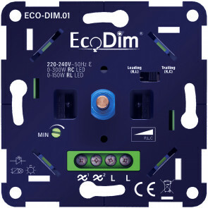 EcoDim - LED Dimmer - ECO-DIM.01 - Fase Aan- en Afsnijding RLC - Inbouw - Enkel Knop - 0-300W
