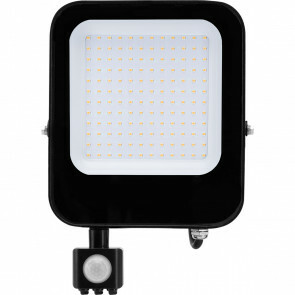 LED Bouwlamp 100 Watt met Sensor - LED Schijnwerper - Aigi Ixi - Natuurlijk Wit 4000K - Waterdicht IP65 - Mat Zwart - Aluminium