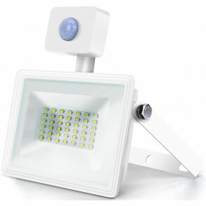 LED Bouwlamp 30 Watt met Sensor - LED Schijnwerper - Aigi Sunny - Helder/Koud Wit 6400K - Waterdicht IP65 - Mat Wit - Aluminium