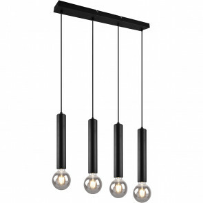 LED Hanglamp - Hangverlichting - Trion Claro - E27 Fitting - 4-lichts - Rond - Mat Zwart - Aluminium