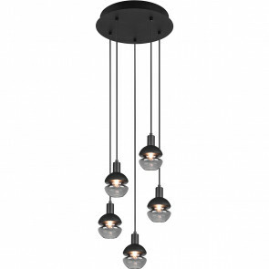 LED Hanglamp - Hangverlichting - Trion Merda - E14 Fitting - 5-lichts - Rond - Mat Zwart - Aluminium