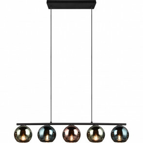 LED Hanglamp - Hangverlichting - Trion Seldy - E14 Fitting - 5-lichts - Zwart met Multicolor Glas 1