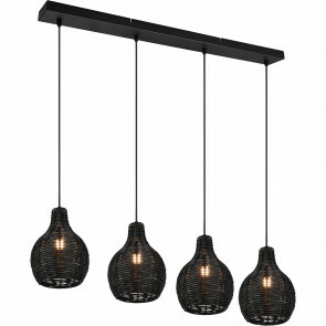 LED Hanglamp - Hangverlichting - Trion Sparko - E14 Fitting - 4-lichts - Rechthoek - Zwart - Hout