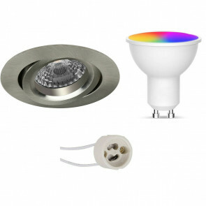 LED Spot Set GU10 - Facto - Smart LED - Wifi LED - Slimme LED - 5W - RGB+CCT - Aanpasbare Kleur - Dimbaar - Afstandsbediening - Pragmi Aerony Pro - Inbouw Rond - Mat Nikkel - Kantelbaar - Ø82mm