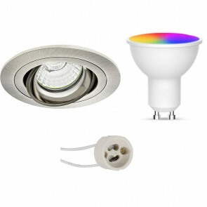 LED Spot Set GU10 - Facto - Smart LED - Wifi LED - Slimme LED - 5W - RGB+CCT - Aanpasbare Kleur - Dimbaar - Afstandsbediening - Pragmi Alpin Pro - Inbouw Rond - Mat Nikkel - Kantelbaar - Ø92mm