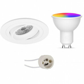 LED Spot Set GU10 - Facto - Smart LED - Wifi LED - Slimme LED - 5W - RGB+CCT - Aanpasbare Kleur - Dimbaar - Afstandsbediening - Pragmi Alpin Pro - Inbouw Rond - Mat Wit - Kantelbaar Ø92mm