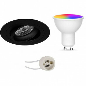 LED Spot Set GU10 - Facto - Smart LED - Wifi LED - Slimme LED - 5W - RGB+CCT - Aanpasbare Kleur - Dimbaar - Afstandsbediening - Pragmi Alpin Pro - Inbouw Rond - Mat Zwart - Kantelbaar Ø92mm