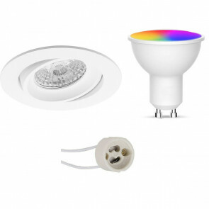 LED Spot Set GU10 - Facto - Smart LED - Wifi LED - Slimme LED - 5W - RGB+CCT - Aanpasbare Kleur - Dimbaar - Afstandsbediening - Pragmi Delton Pro - Inbouw Rond - Mat Wit - Kantelbaar - Ø82mm