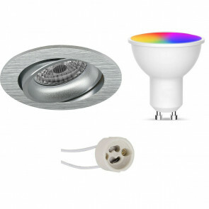 LED Spot Set GU10 - Facto - Smart LED - Wifi LED - Slimme LED - 5W - RGB+CCT - Aanpasbare Kleur - Dimbaar - Afstandsbediening - Pragmi Delton Pro - Inbouw Rond - Mat Zilver - Kantelbaar - Ø82mm