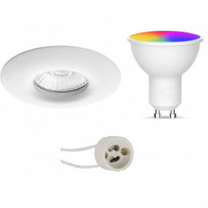LED Spot Set GU10 - Facto - Smart LED - Wifi LED - Slimme LED - 5W - RGB+CCT - Aanpasbare Kleur - Dimbaar - Afstandsbediening - Pragmi Luno Pro - Waterdicht IP65 - Inbouw Rond - Mat Wit - Ø82mm