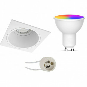 LED Spot Set GU10 - Facto - Smart LED - Wifi LED - Slimme LED - 5W - RGB+CCT - Aanpasbare Kleur - Dimbaar - Afstandsbediening - Pragmi Minko Pro - Inbouw Vierkant - Mat Wit - Verdiept - 90mm