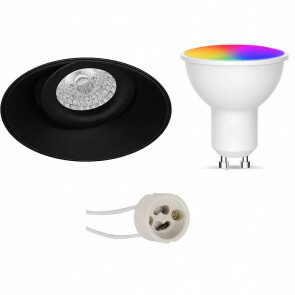 LED Spot Set GU10 - Facto - Smart LED - Wifi LED - Slimme LED - 5W - RGB+CCT - Aanpasbare Kleur - Dimbaar - Afstandsbediening - Pragmi Nivas Pro - Inbouw Rond - Mat Zwart - Trimless - Kantelbaar - Ø150mm