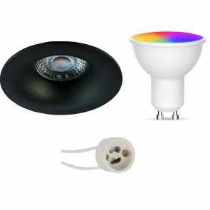 LED Spot Set GU10 - Facto - Smart LED - Wifi LED - Slimme LED - 5W - RGB+CCT - Aanpasbare Kleur - Dimbaar - Afstandsbediening - Pragmi Nora Pro - Inbouw Rond - Mat Zwart - Ø82mm