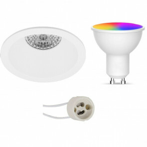 LED Spot Set GU10 - Facto - Smart LED - Wifi LED - Slimme LED - 5W - RGB+CCT - Aanpasbare Kleur - Dimbaar - Afstandsbediening - Pragmi Pollon Pro - Inbouw Rond - Mat Wit - Verdiept - Ø82mm