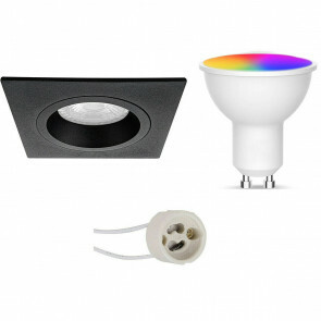 LED Spot Set GU10 - Facto - Smart LED - Wifi LED - Slimme LED - 5W - RGB+CCT - Aanpasbare Kleur - Dimbaar - Afstandsbediening - Pragmi Rodos Pro - Inbouw Vierkant - Mat Zwart - 93mm