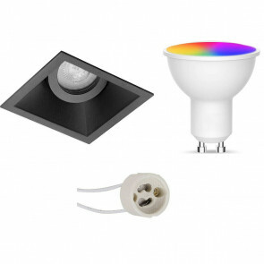 LED Spot Set GU10 - Facto - Smart LED - Wifi LED - Slimme LED - 5W - RGB+CCT - Aanpasbare Kleur - Dimbaar - Afstandsbediening - Pragmi Zano Pro - Inbouw Vierkant - Mat Zwart - Kantelbaar - 93mm