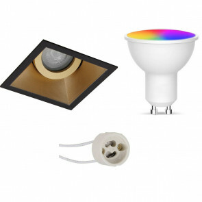 LED Spot Set GU10 - Facto - Smart LED - Wifi LED - Slimme LED - 5W - RGB+CCT - Aanpasbare Kleur - Dimbaar - Afstandsbediening - Pragmi Zano Pro - Inbouw Vierkant - Mat Zwart/Goud - Kantelbaar - 93mm