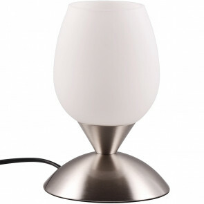 LED Tafellamp - Trion Bekre - E14 Fitting - 1 lichtpunt - Mat Nikkel - Metaal - Wit Glas 1